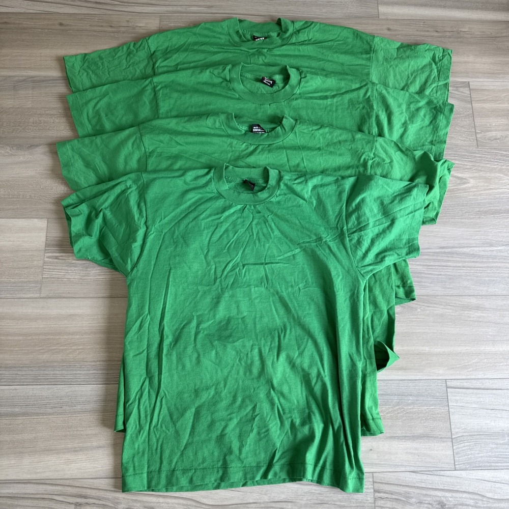 VTG Lot of 4 Fruit Of The Loom Best Single Stitch Blank Green Shirts L, XL, XXL